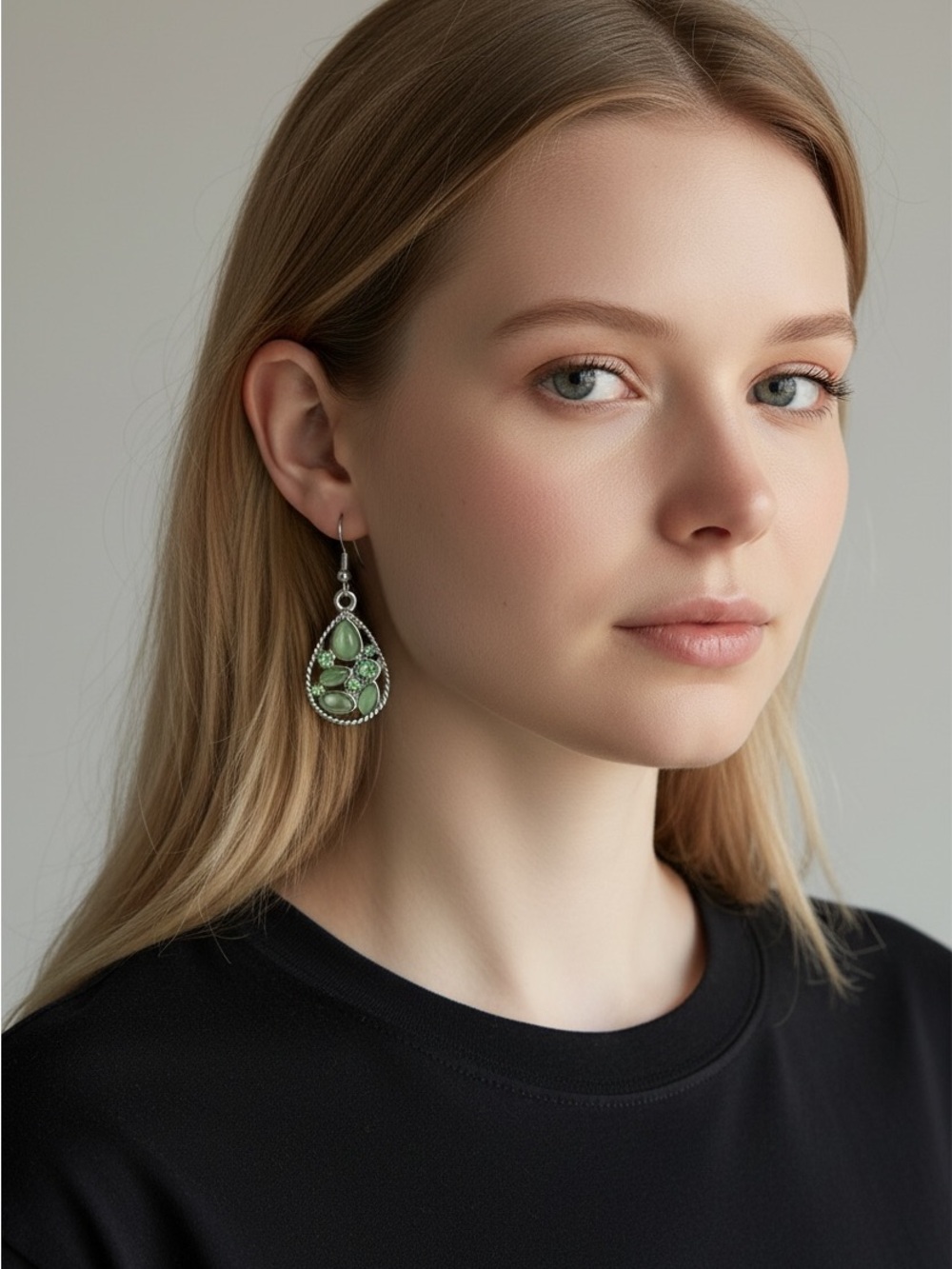 9/23 Green Teardrop Stone Dangle Earrings - Women Jewelry